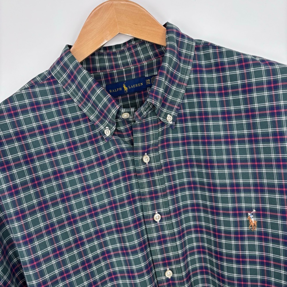 Polo Ralph Lauren Oxford Shirt Men 2XB Green Plaid Big & Tall Heavyweight Preppy